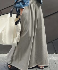Women's Fashion Casual Wide-Leg Pants, Solid Color Polyester, Machine Washable - All Seasons