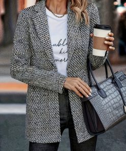 Chic Women's Casual Jacket - Slim Fit, Open Front, Solid Color with Lapel Collar - For Women - Perfect for Fallu002FWinter - Stylish Everyday Wear - Gift Idea for Fashionable Ladies