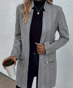 Solid Color Open Front Jacket - Casual Long Sleeve Outerwear For Fall & Spring - Women's Clothing -  Suitable for Everyday Wear - Perfect Gift for Women