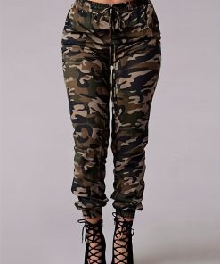 Womens Casual Camo Pants High Waist Cargo Trousers Running Pants