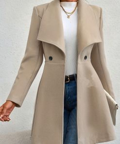 Double Button Lapel Long Sleeve Coat, Stylish Solid Color Coat For Fall & Winter, Women's Clothing